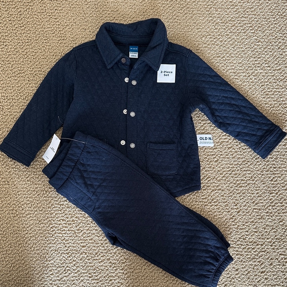 Old Navy Kids Navy Quilted pocket shirt and sweatpants set 18-24mths